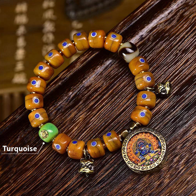 Lapis Lazuli Portable Thangka Pendant Yak Bone Bracelet