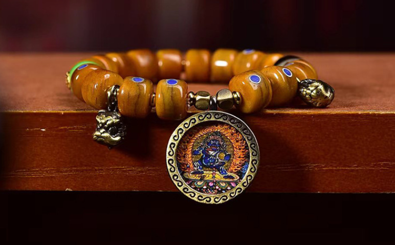 Lapis Lazuli Portable Thangka Pendant Yak Bone Bracelet