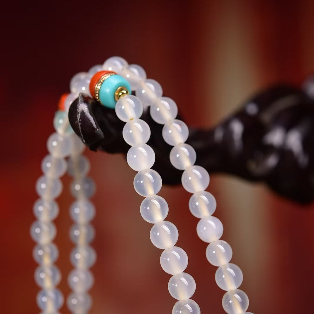 Purity and longevity, white agate 108 beads