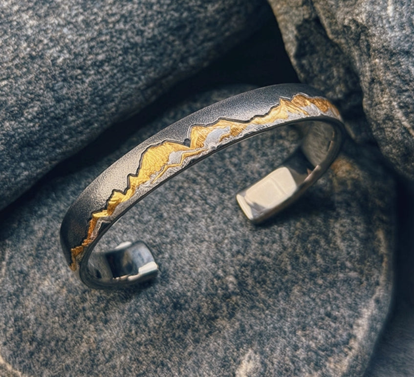 National ICH Ancient Iron – Sunlit Mountain Bracelet – 24K Gold & Meteorite, for Auspiciousness & Grace