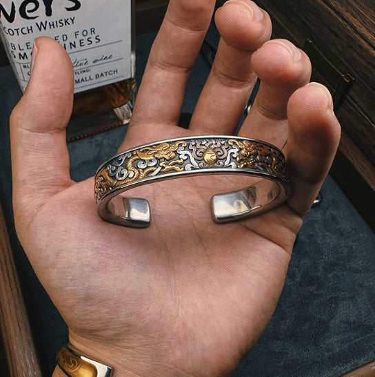 National ICH Ancient Iron – Twin Dragons Bracelet – 24K Gold & Meteorite, for Wealth & Blessings