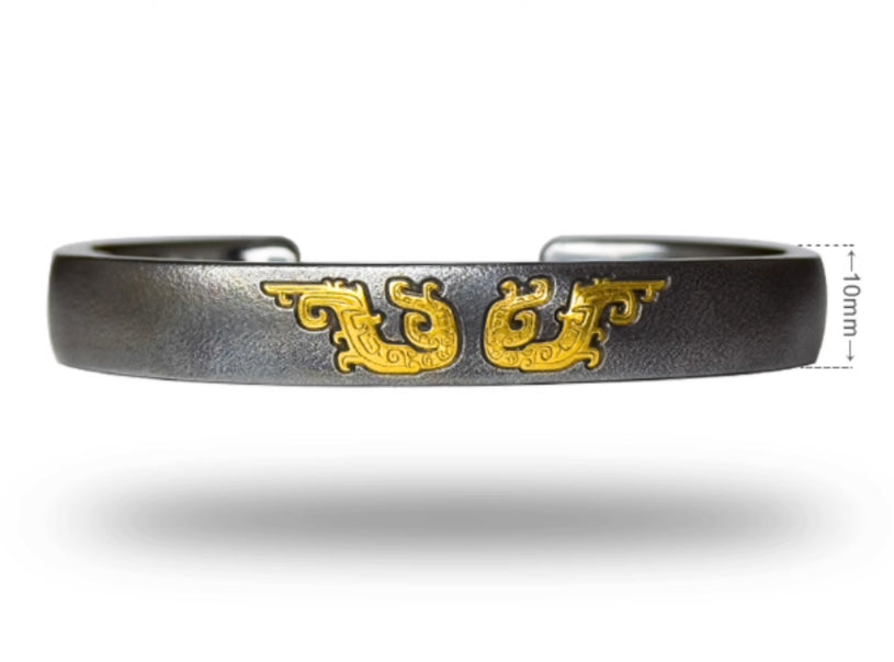 National ICH Ancient Iron- Dragon Pattern Bracelet For Divine Protection & Noble Fortune