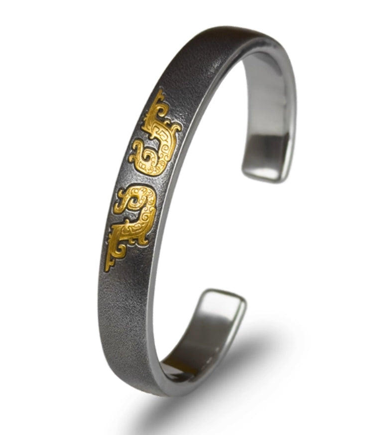 National ICH Ancient Iron- Dragon Pattern Bracelet For Divine Protection & Noble Fortune