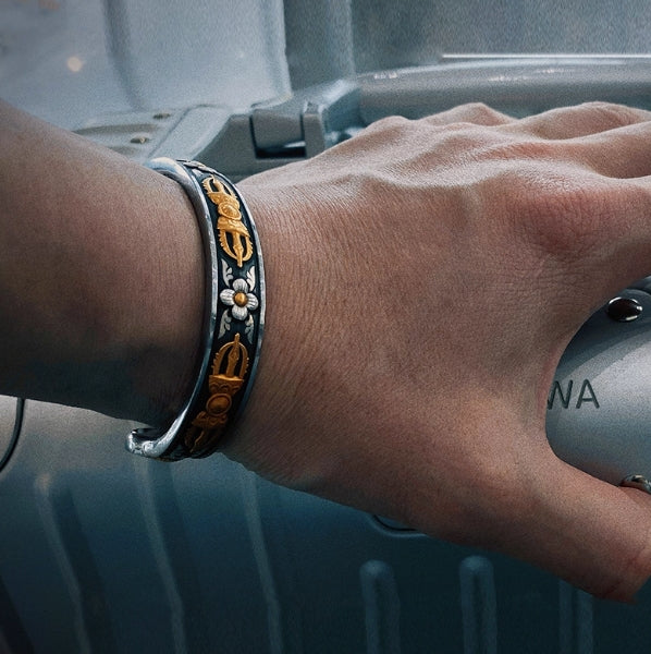 National ICH Ancient Iron – 24K Iron-Cut Gold & Meteorite Vajra Bracelet – Protection & Blessings