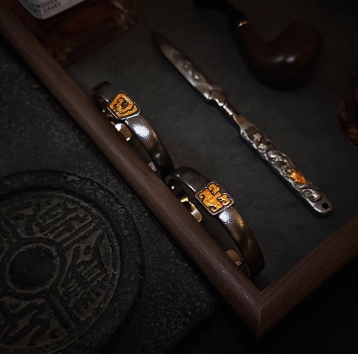 National ICH Ancient Iron – Taotie Bracelet – 24K Gold & Meteorite, for Protection & Eminence