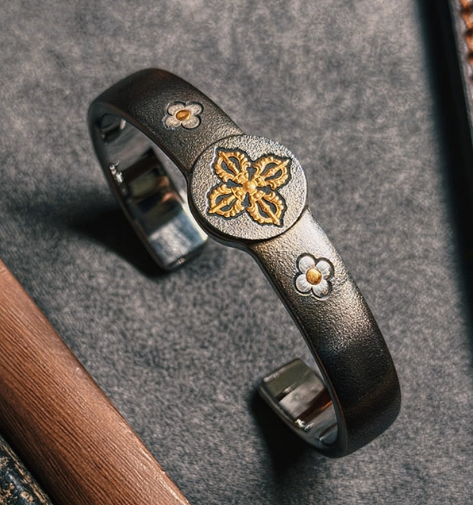 National ICH Ancient Iron-Vajra Bracelet – 24K Gold & Meteorite, for Protection, Wisdom & Blessings