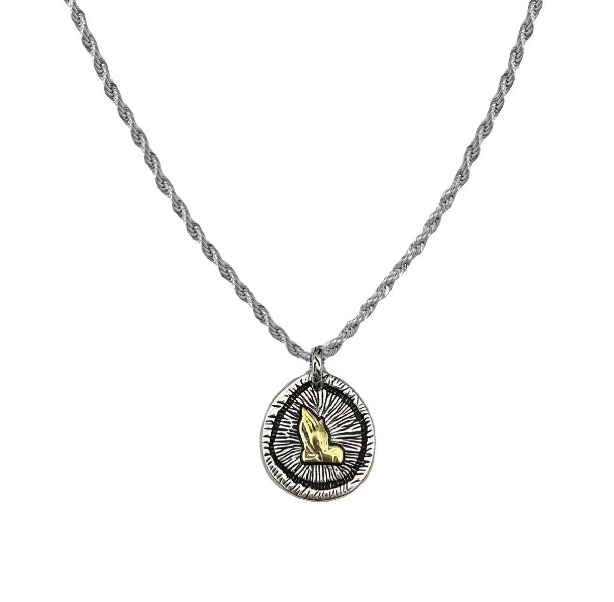 Sterling Silver Prayer Hands Necklace – For Health, Blessings, & Family Protection