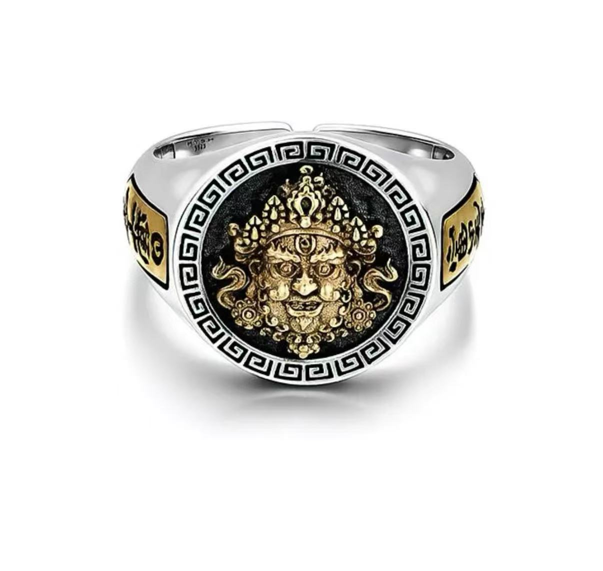 Men’s Yellow Jambhala Ring — 925 Sterling Silver, Tibetan Symbol of Wealth & Blessings