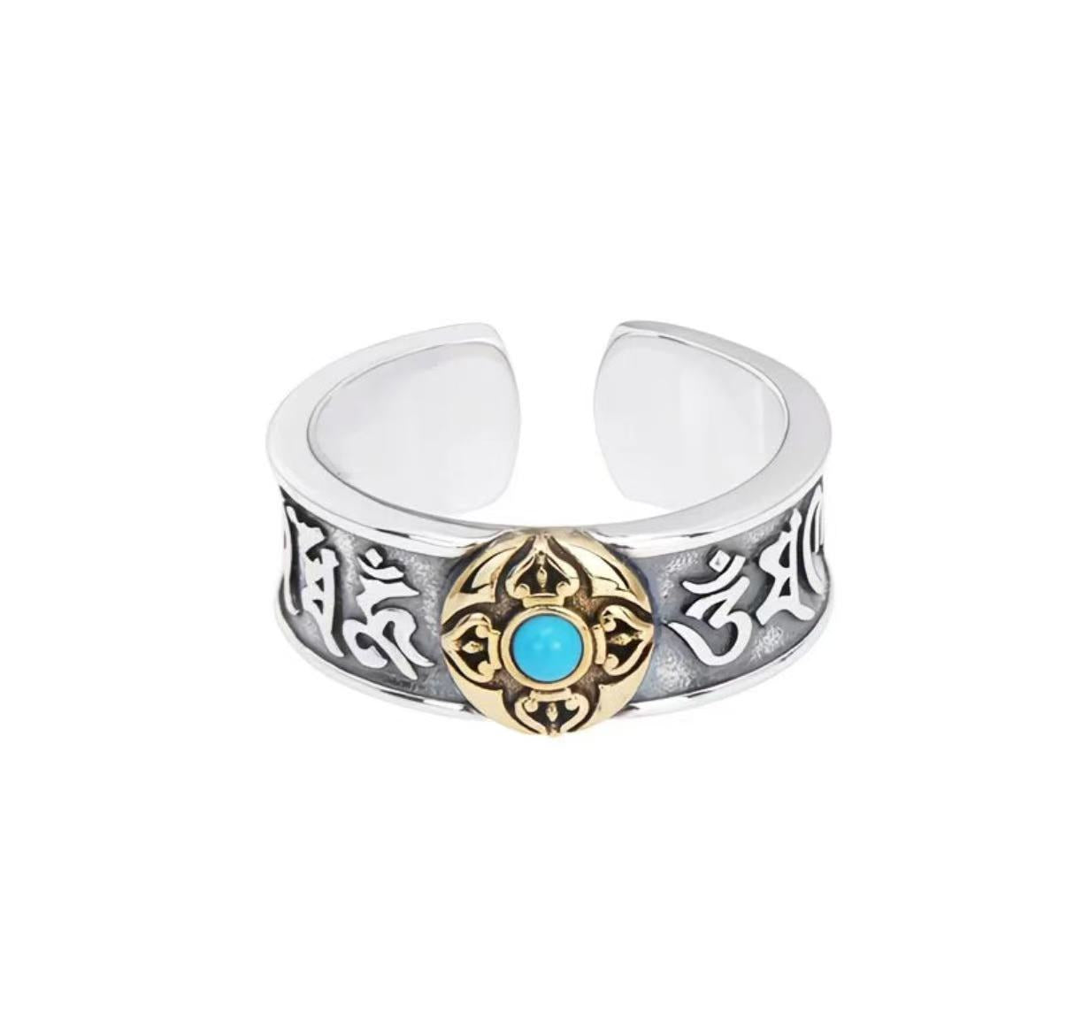 Turquoise Guardian Ring — 925 Sterling Silver, Tibetan Sky Stone of Protection