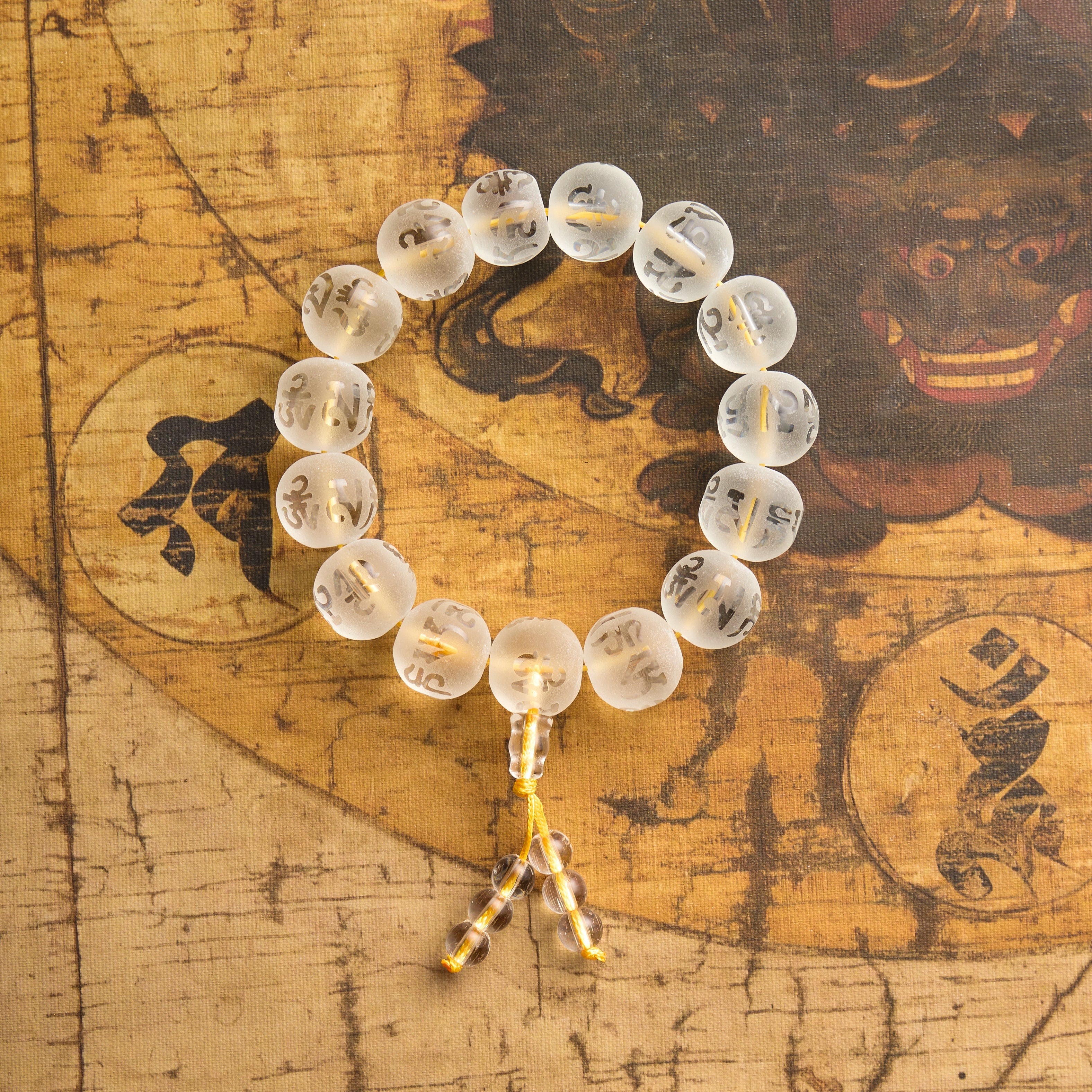 Clarity & Protection Bracelet – White Crystal, Black Onyx & Om Mani Padme Hum