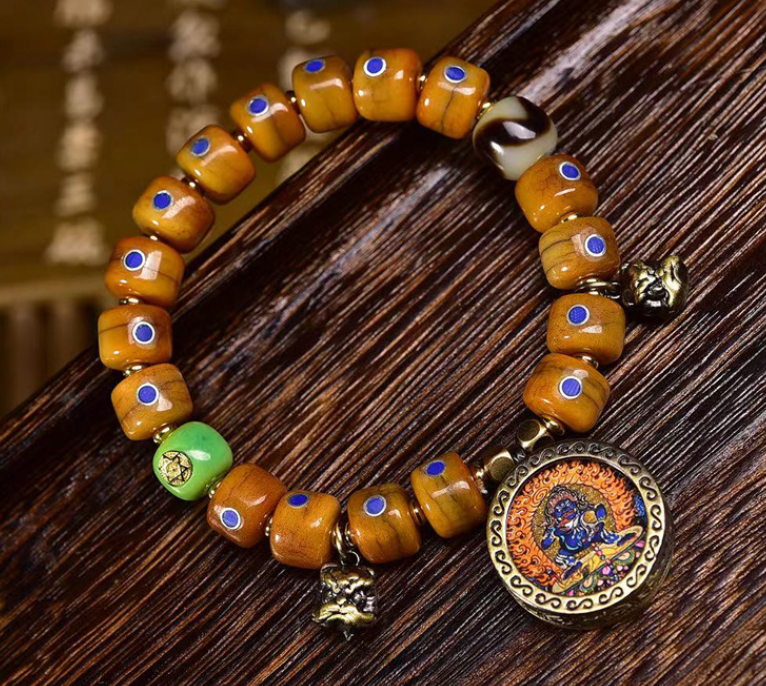 Lapis Lazuli Portable Thangka Pendant Yak Bone Bracelet