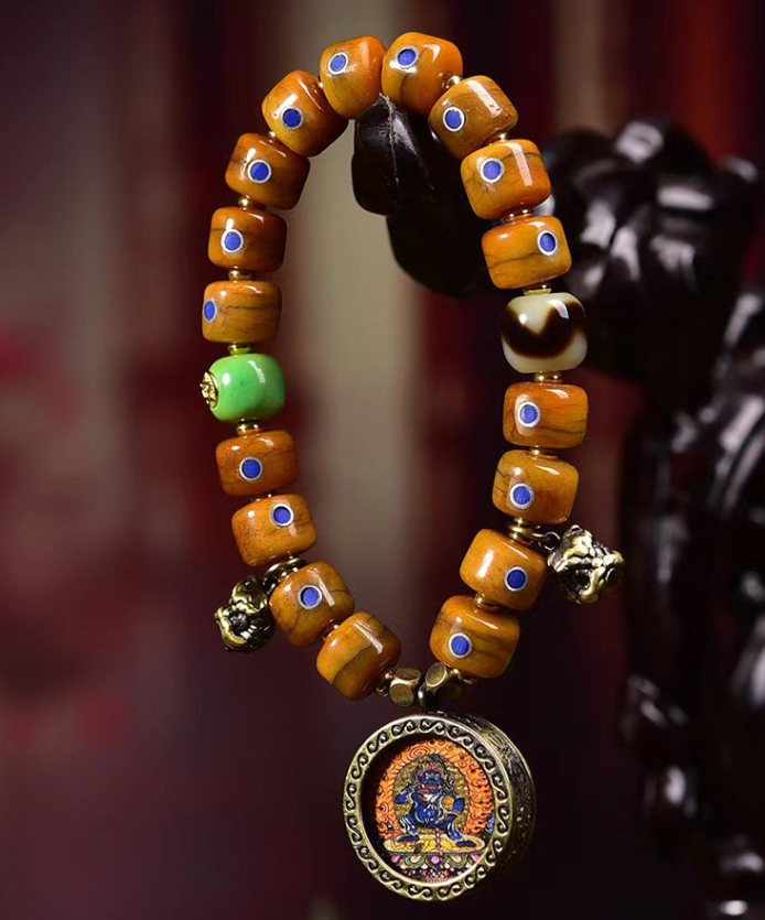 Lapis Lazuli Portable Thangka Pendant Yak Bone Bracelet