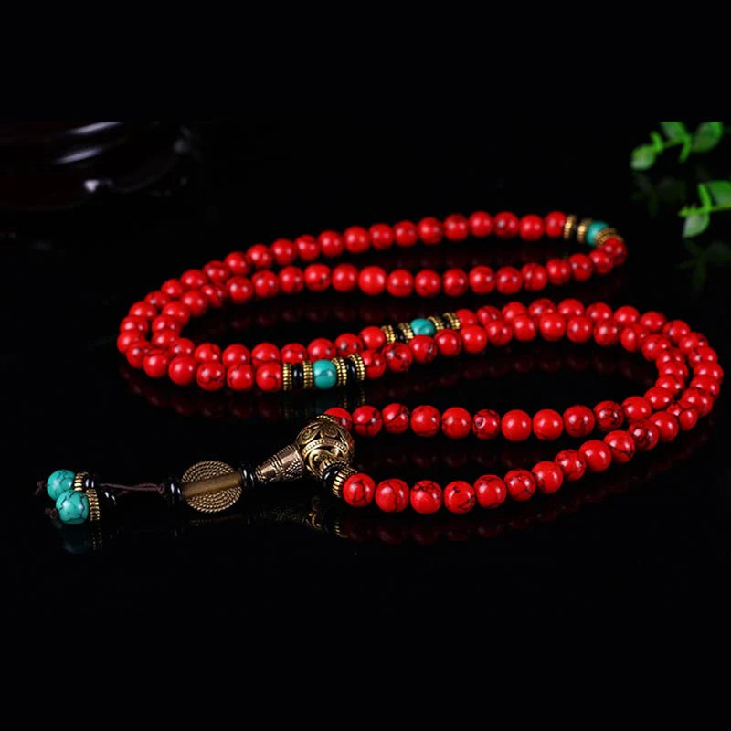 Blessed Tibetan Red Turquoise Mala – Wearable Prayer for Luck & Inner Harmony