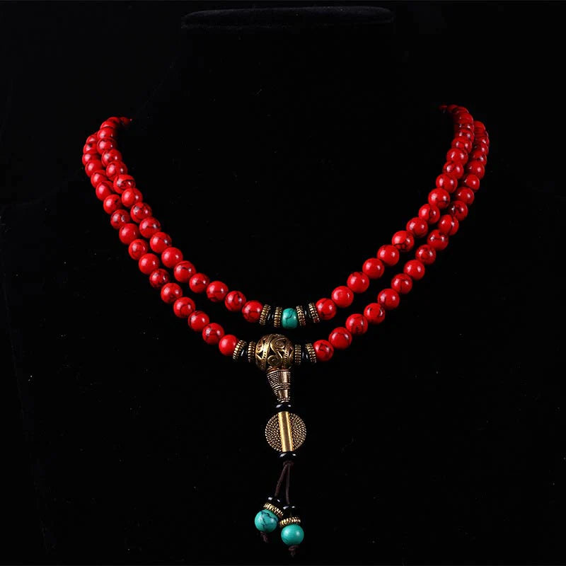 Blessed Tibetan Red Turquoise Mala – Wearable Prayer for Luck & Inner Harmony