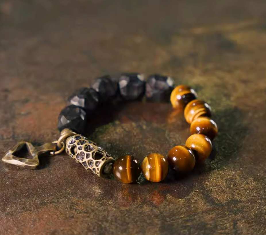 Tiger's Eye & Faceted Ebony Guardian Bracelet