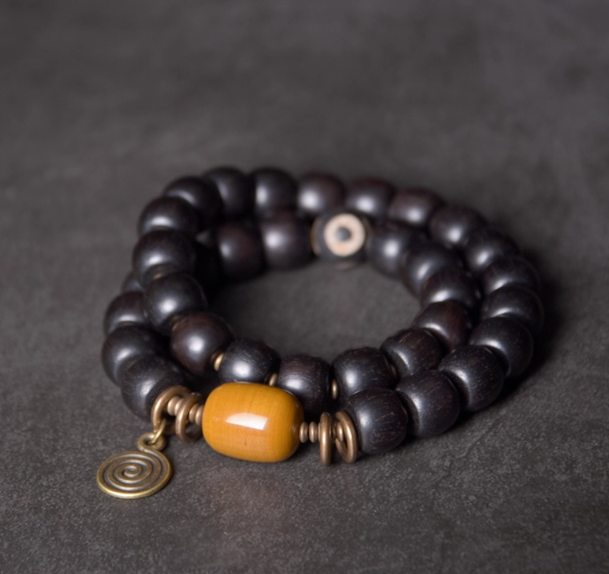 Ebony Wood & Yellow Buddha Jade Guardian Bracelet