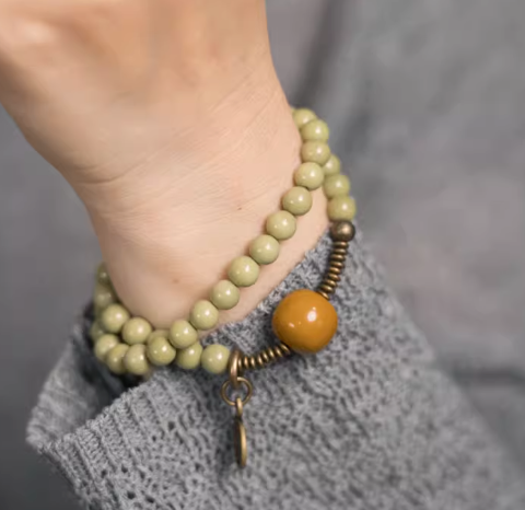 Alashan Agate & Golden Orb Desert Bracelet