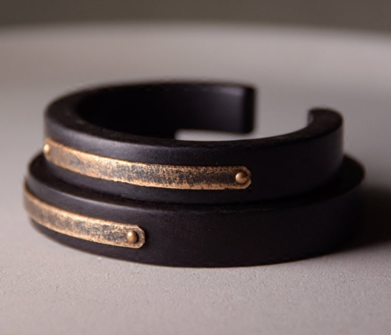 Ebony Wood & Brass Inlay Cuff Bangle
