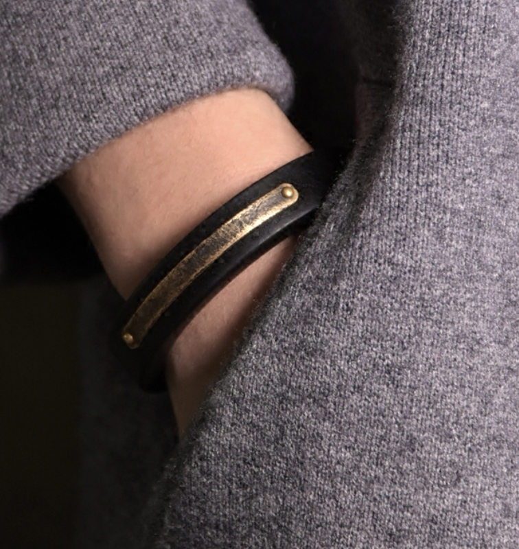 Ebony Wood & Brass Inlay Cuff Bangle