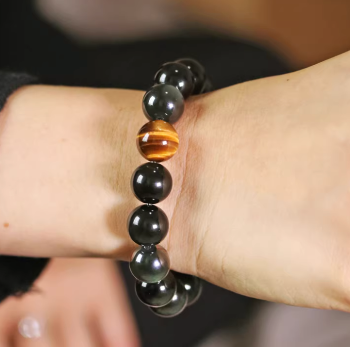 Midnight Obsidian & Solitary Tiger's Eye Bracelet