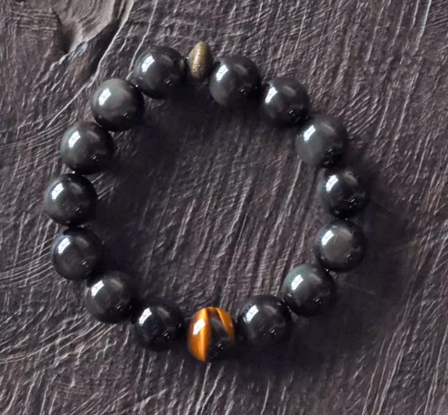 Midnight Obsidian & Solitary Tiger's Eye Bracelet