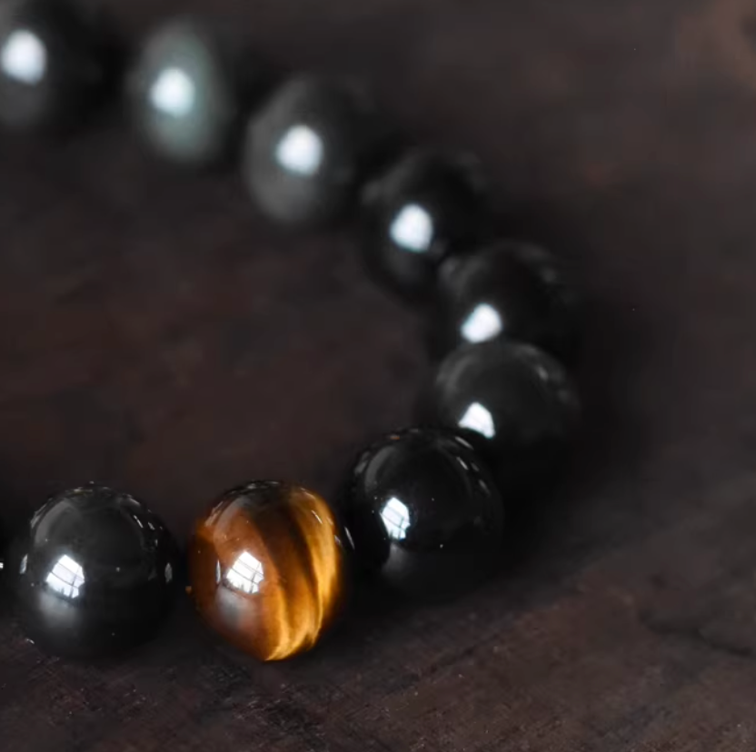 Midnight Obsidian & Solitary Tiger's Eye Bracelet