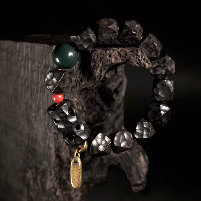 Hand-Hewn Ebony & Green Agate Zen Bracelet