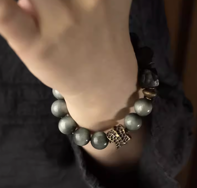 Eagle Eye Stone & Faceted Ebony Guardian Bracelet