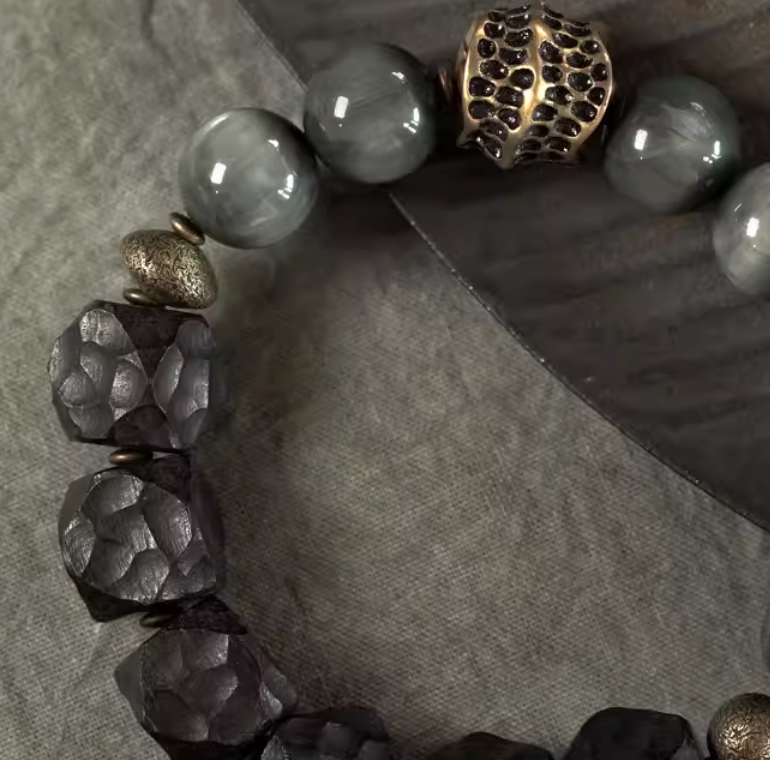 Eagle Eye Stone & Faceted Ebony Guardian Bracelet