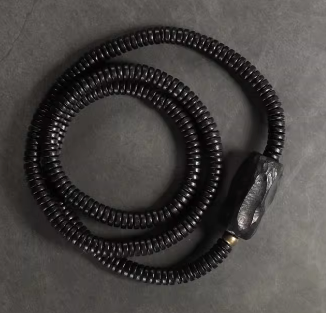 Rustic Ebony Disc & Hand-Hewn Wood Bracelet