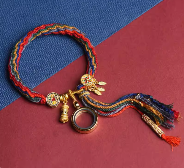 Tibetan Om Mani Padme Hum Dreamcatcher Luck Colorful Reincarnation Knot String Bracelet