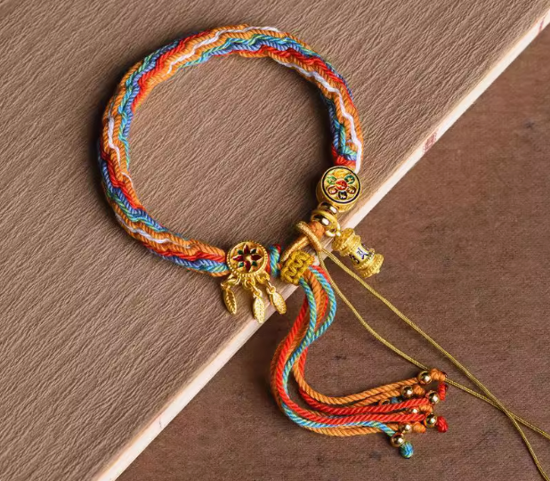 Tibetan Om Mani Padme Hum Dreamcatcher Luck Colorful Reincarnation Knot String Bracelet