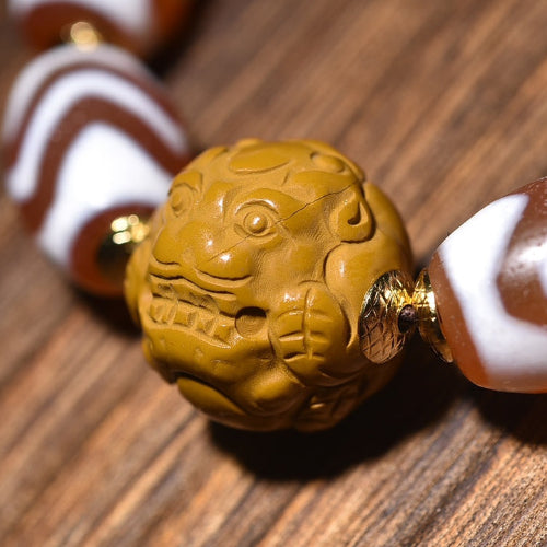 Health and exorcism, Tiger Tooth Dzi Beads，size18*7mm